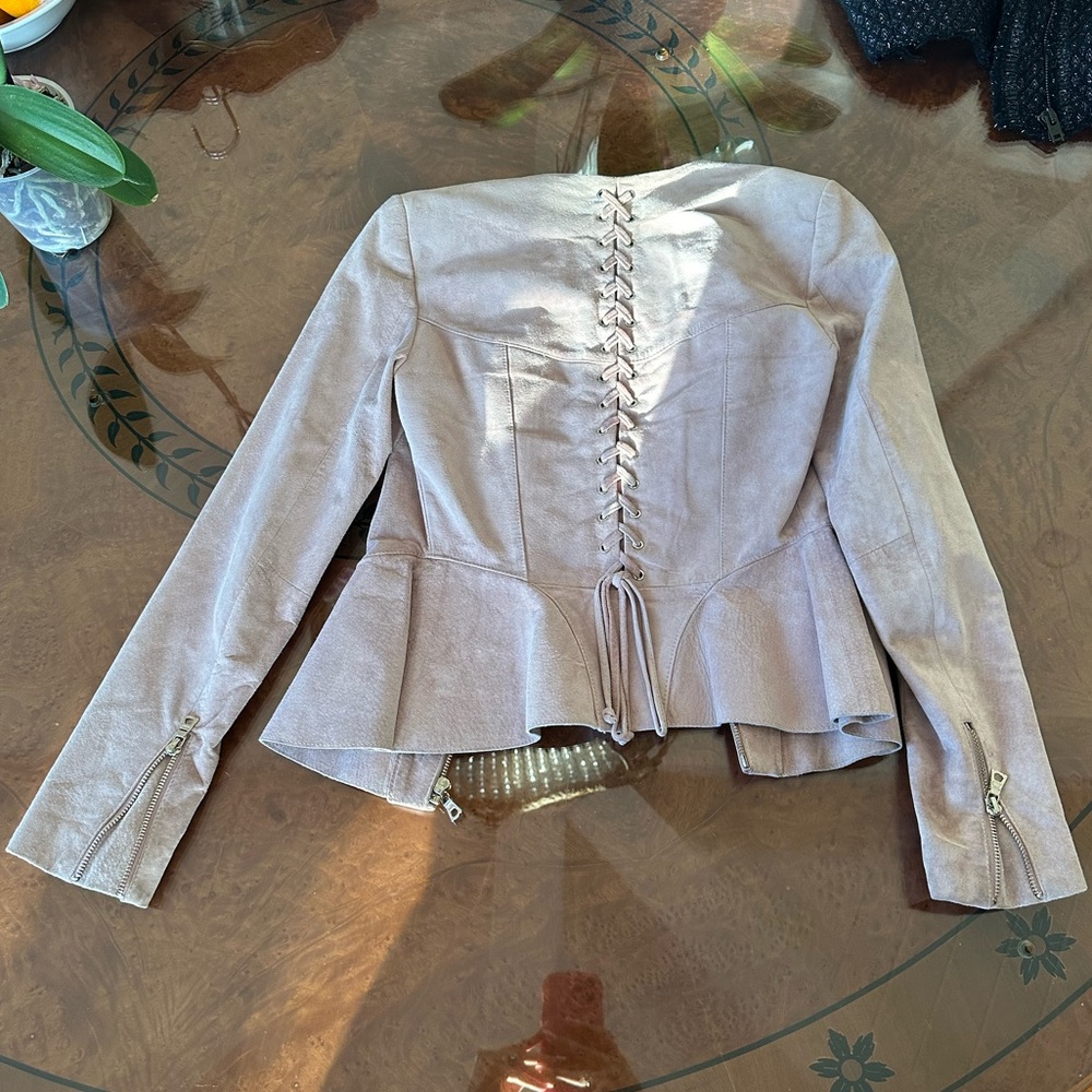 Pink Suede blazer with back lace up detail